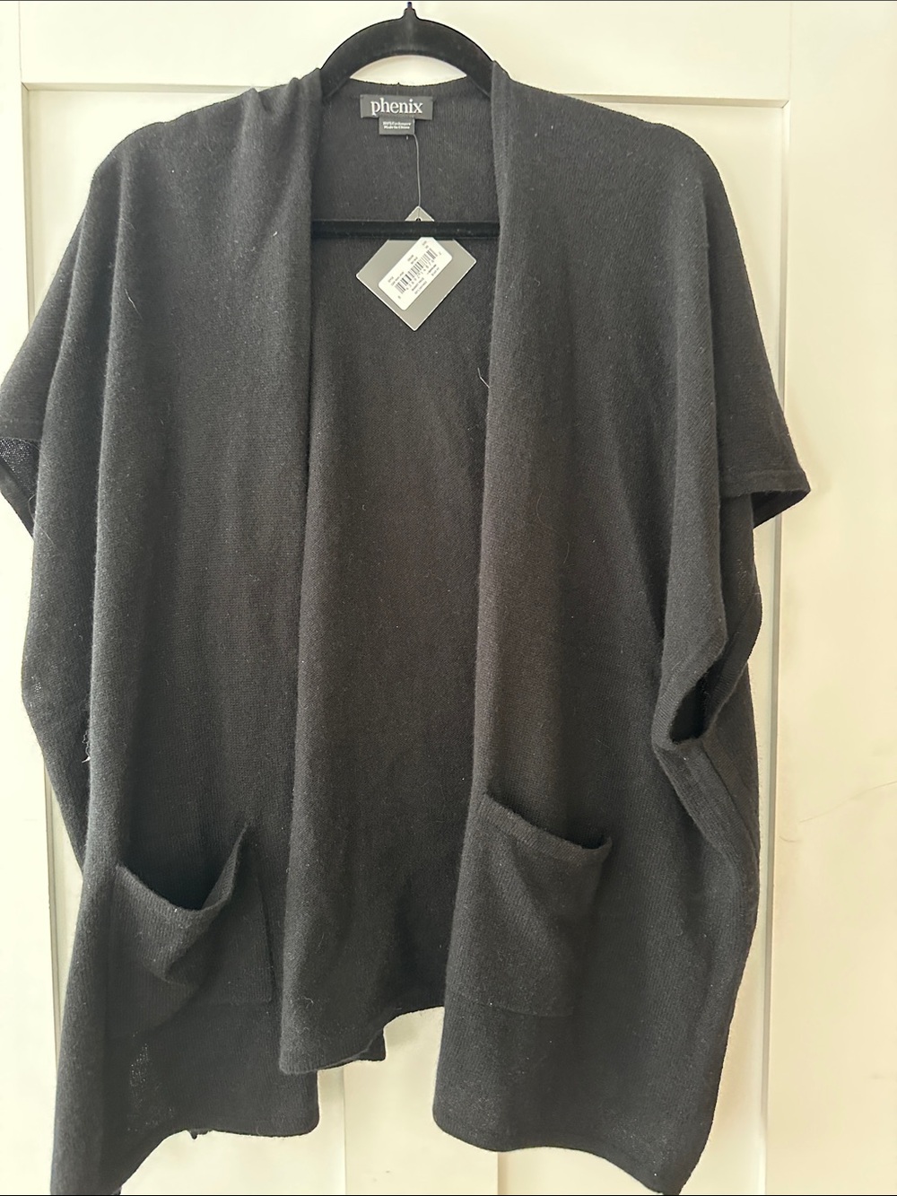 Phenix Black Open-Front Short-Sleeve Cashmere Cardigan with Pockets 07